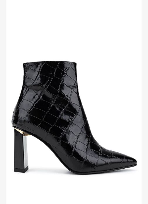 Tamer Tanca Kadın Hakiki Deri Siyah Kroko Topuklu Bot - Görsel 2