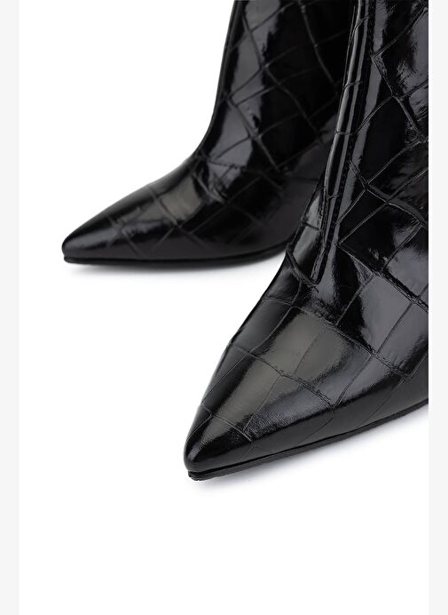 Tamer Tanca Kadın Hakiki Deri Siyah Kroko Topuklu Bot - Görsel 4