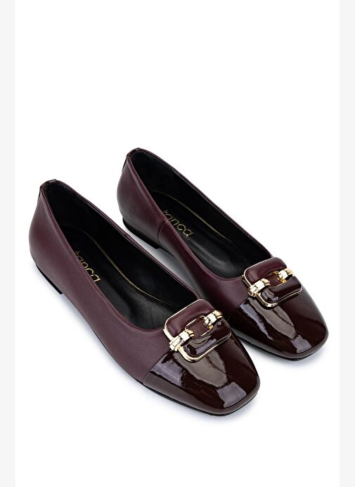 Tamer Tanca Kadın Hakiki Deri Bordo Babet Ayakkabı - Görsel 3