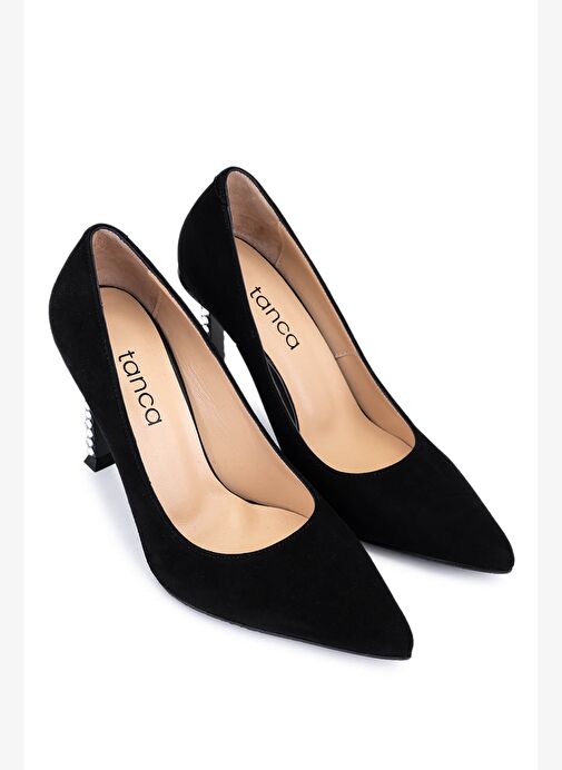 Tamer Tanca Kadın Hakiki Deri Siyah Süet Topuklu Ayakkabı - Görsel 3
