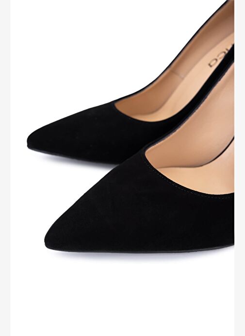 Tamer Tanca Kadın Hakiki Deri Siyah Süet Topuklu Ayakkabı - Görsel 4