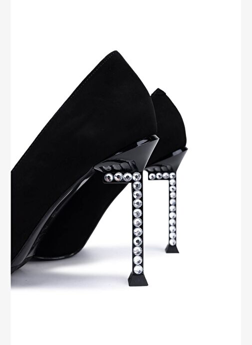 Tamer Tanca Kadın Hakiki Deri Siyah Süet Topuklu Ayakkabı - Görsel 5