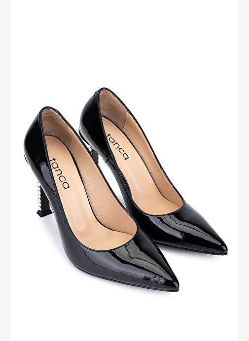 Tamer Tanca Kadın Hakiki Deri Siyah Rugan Topuklu Ayakkabı - Görsel 3