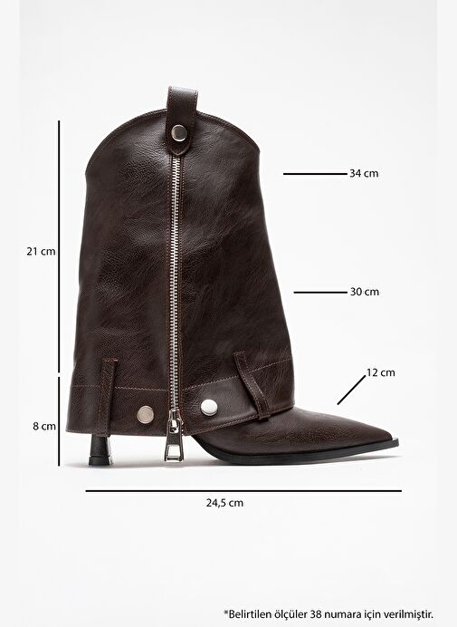 LOLA Kahverengi Fermuarlı Sivri Burunlu Kadın Topuklu Bot - Görsel 8