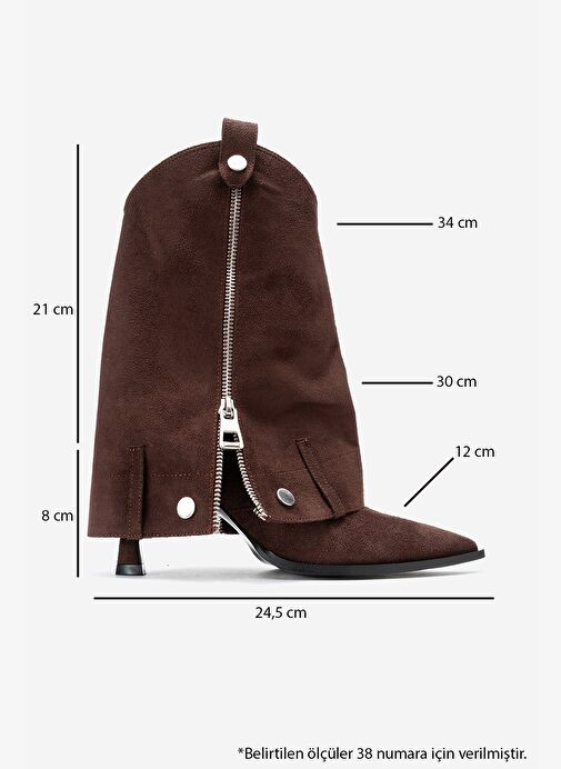 LOLA Kahverengi Süet Fermuarlı Sivri Burunlu Kadın Topuklu Bot - Görsel 7