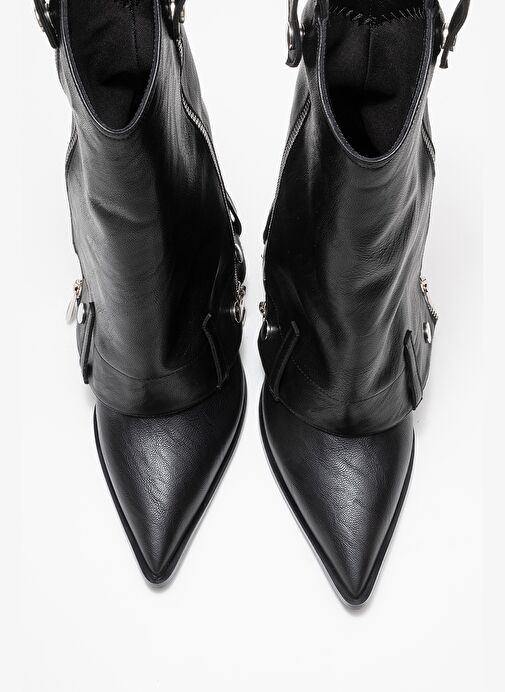 LOLA Siyah Fermuarlı Sivri Burunlu Kadın Topuklu Bot - Görsel 3
