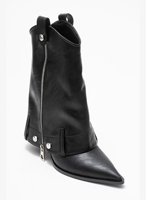 LOLA Siyah Fermuarlı Sivri Burunlu Kadın Topuklu Bot - Görsel 4