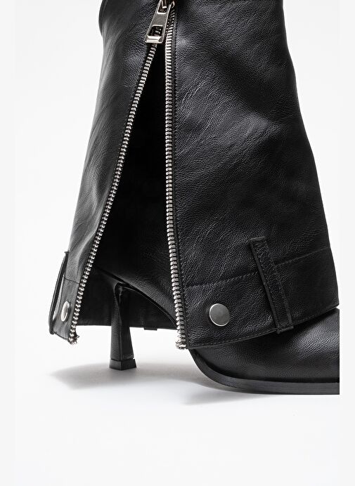 LOLA Siyah Fermuarlı Sivri Burunlu Kadın Topuklu Bot - Görsel 5