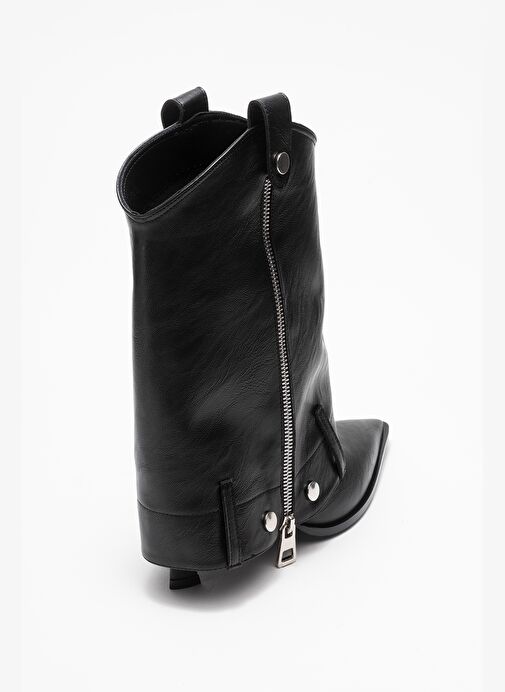 LOLA Siyah Fermuarlı Sivri Burunlu Kadın Topuklu Bot - Görsel 6