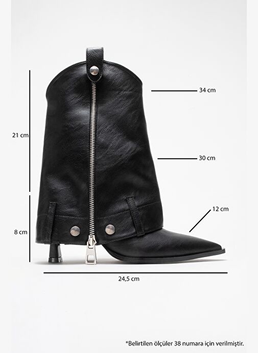 LOLA Siyah Fermuarlı Sivri Burunlu Kadın Topuklu Bot - Görsel 8