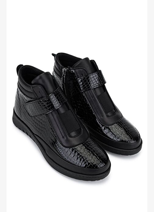 Tamer Tanca Kadın Hakiki Deri Siyah Rugan Kroko Bot - Görsel 3