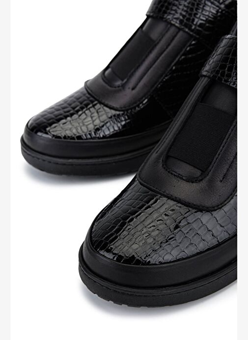 Tamer Tanca Kadın Hakiki Deri Siyah Rugan Kroko Bot - Görsel 5