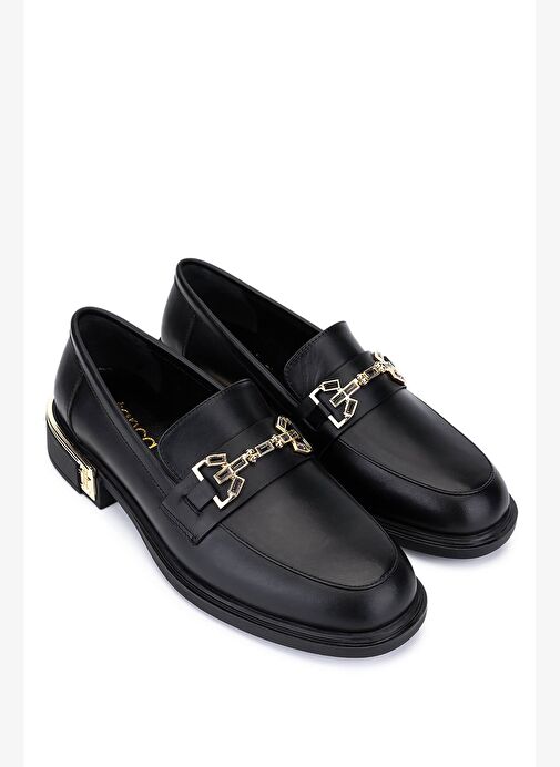 Tamer Tanca Kadın Hakiki Deri Siyah Deri Loafer Ayakkabı - Görsel 3