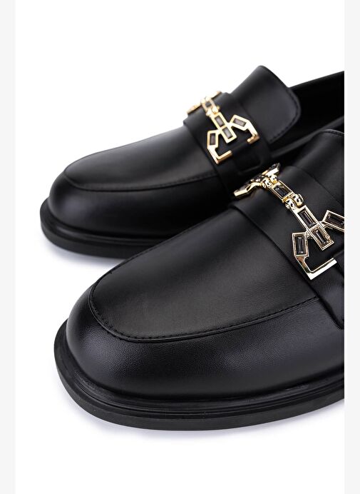 Tamer Tanca Kadın Hakiki Deri Siyah Deri Loafer Ayakkabı - Görsel 4