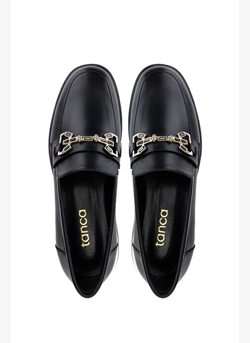 Tamer Tanca Kadın Hakiki Deri Siyah Deri Loafer Ayakkabı - Görsel 6