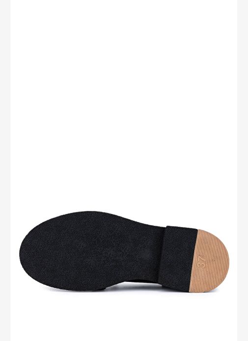 Tamer Tanca Kadın Hakiki Deri Siyah Süet Loafer Ayakkabı - Görsel 5