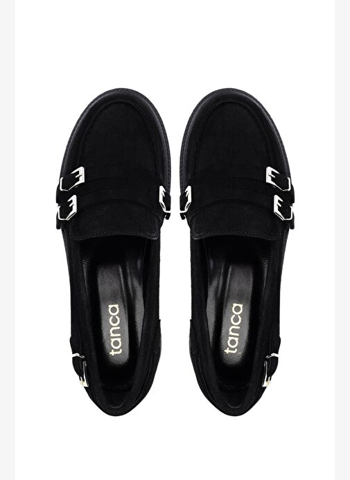 Tamer Tanca Kadın Hakiki Deri Siyah Süet Loafer Ayakkabı - Görsel 6