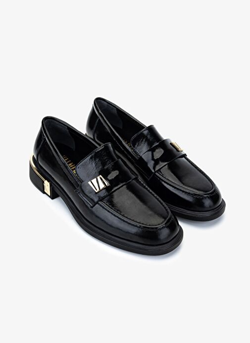 Valmenti Kadın Hakiki Deri Siyah Rugan Loafer Ayakkabı - Görsel 3