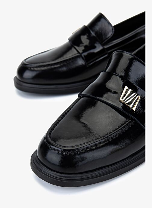 Valmenti Kadın Hakiki Deri Siyah Rugan Loafer Ayakkabı - Görsel 4
