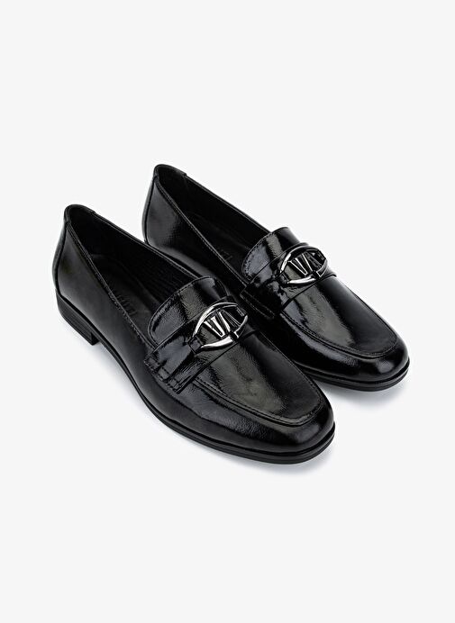 Valmenti Kadın Hakiki Deri Siyah Rugan Loafer Ayakkabı - Görsel 3