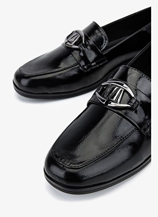 Valmenti Kadın Hakiki Deri Siyah Rugan Loafer Ayakkabı - Görsel 4