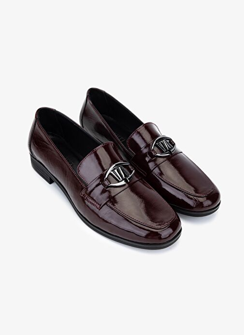 Valmenti Kadın Hakiki Deri Bordo Rugan Loafer Ayakkabı - Görsel 3