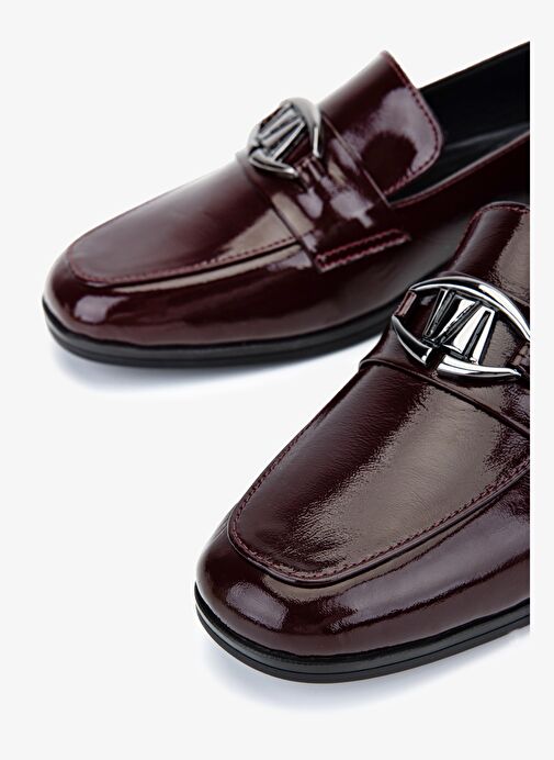 Valmenti Kadın Hakiki Deri Bordo Rugan Loafer Ayakkabı - Görsel 4