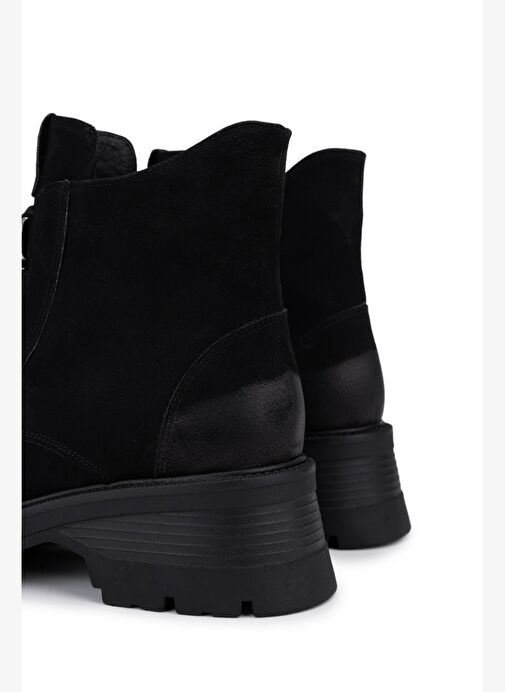 Tamer Tanca Kadın Hakiki Deri Siyah Nubuk Topuklu Bot - Görsel 6