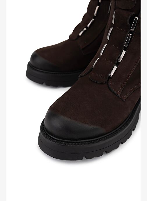 Tamer Tanca Kadın Hakiki Deri Kahverengi Nubuk Topuklu Bot - Görsel 4