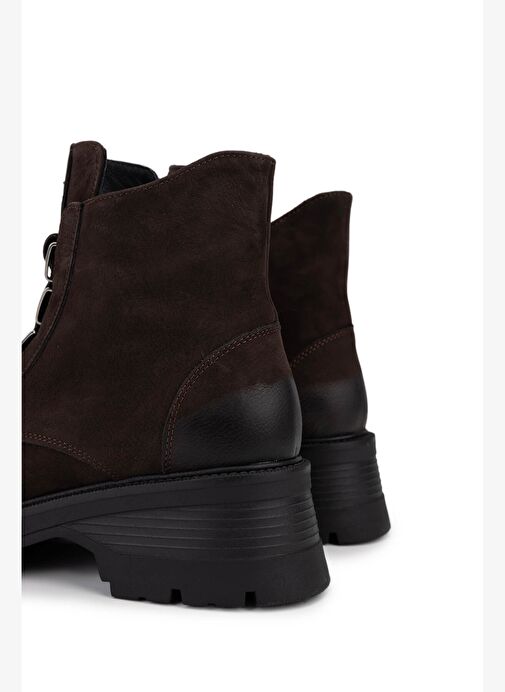 Tamer Tanca Kadın Hakiki Deri Kahverengi Nubuk Topuklu Bot - Görsel 5