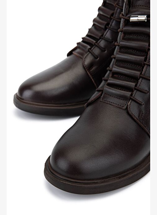 Tamer Tanca Kadın Hakiki Deri Kahverengi Topuklu Bot - Görsel 5