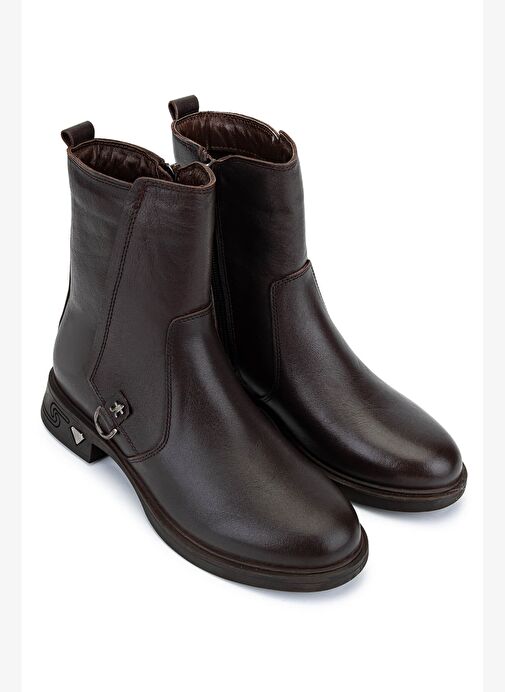 Tamer Tanca Kadın Hakiki Deri Kahverengi Topuklu Bot - Görsel 3