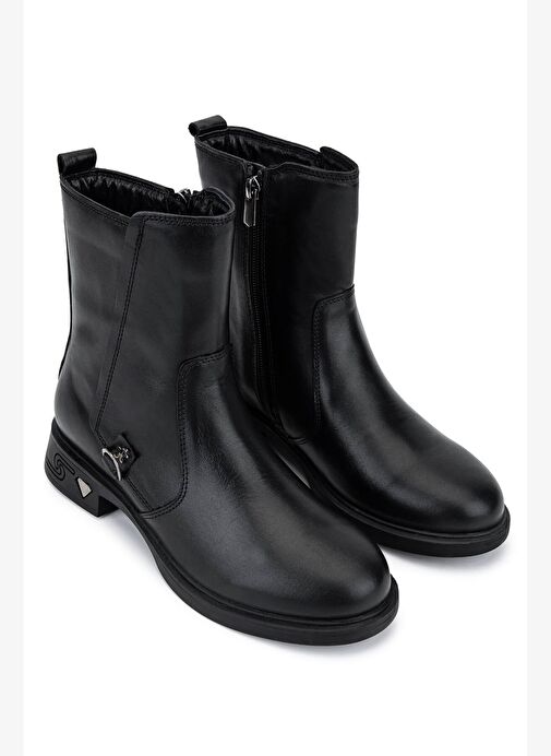 Tamer Tanca Kadın Hakiki Deri Siyah Deri Topuklu Bot - Görsel 3