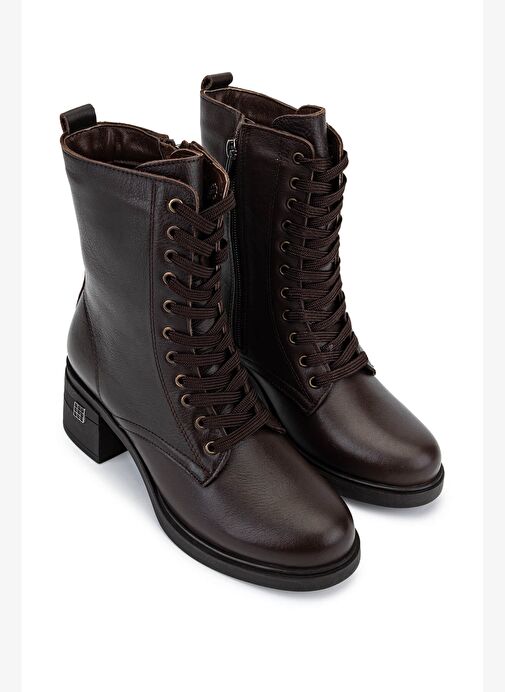 Tamer Tanca Kadın Hakiki Deri Kahverengi Topuklu Bot - Görsel 3