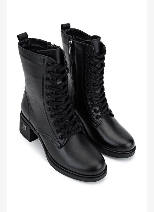 Tamer Tanca Kadın Hakiki Deri Siyah Deri Topuklu Bot - Görsel 3