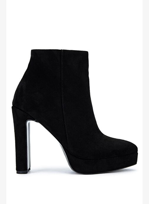 Tamer Tanca Kadın Suni Deri Siyah Süet Topuklu Bot - Görsel 2