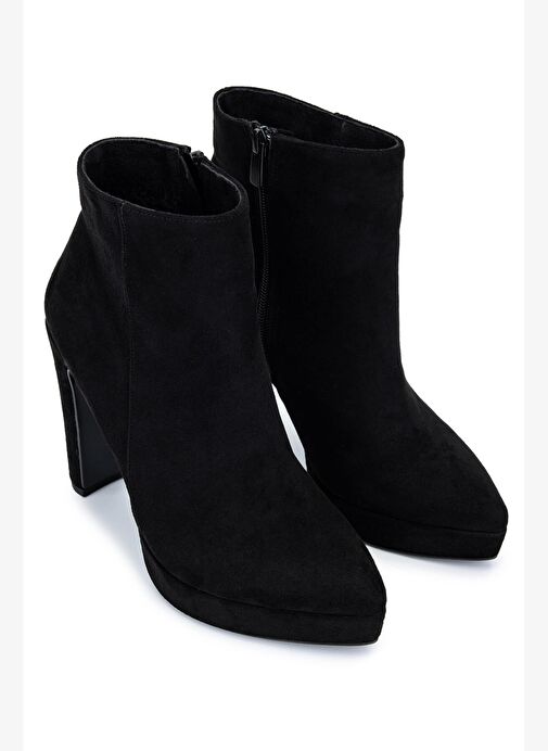 Tamer Tanca Kadın Suni Deri Siyah Süet Topuklu Bot - Görsel 3