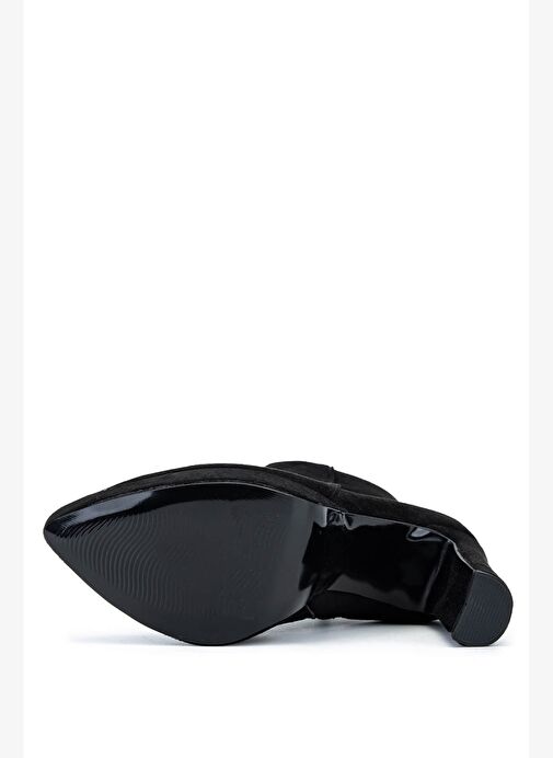 Tamer Tanca Kadın Suni Deri Siyah Süet Topuklu Bot - Görsel 4