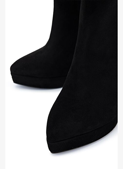 Tamer Tanca Kadın Suni Deri Siyah Süet Topuklu Bot - Görsel 5