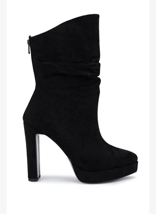 Tamer Tanca Kadın Suni Deri Siyah Süet Topuklu Bot - Görsel 2