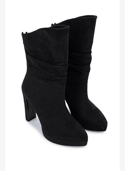 Tamer Tanca Kadın Suni Deri Siyah Süet Topuklu Bot - Görsel 3