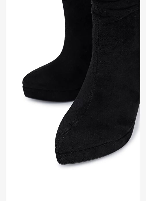 Tamer Tanca Kadın Suni Deri Siyah Süet Topuklu Bot - Görsel 4