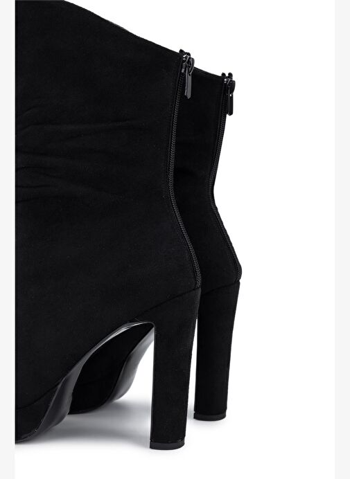 Tamer Tanca Kadın Suni Deri Siyah Süet Topuklu Bot - Görsel 5
