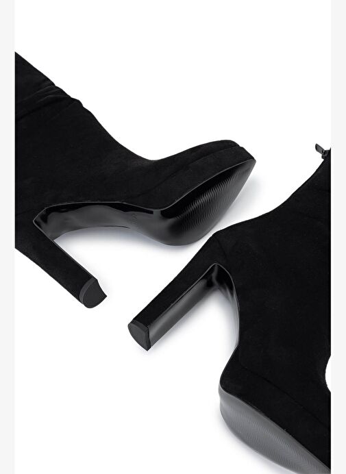 Tamer Tanca Kadın Suni Deri Siyah Süet Topuklu Bot - Görsel 6