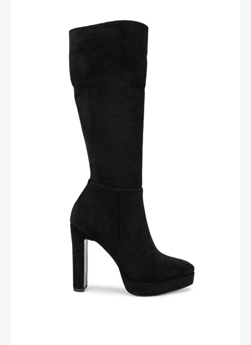 Tamer Tanca Kadın Suni Deri Siyah Süet Topuklu Çizme - Görsel 2