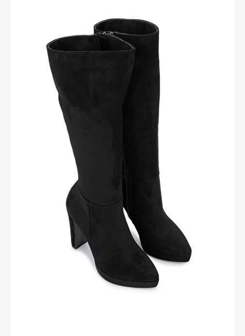 Tamer Tanca Kadın Suni Deri Siyah Süet Topuklu Çizme - Görsel 3