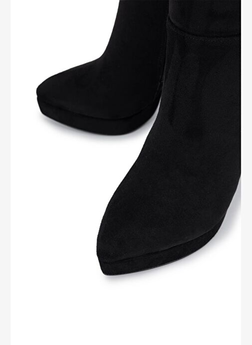 Tamer Tanca Kadın Suni Deri Siyah Süet Topuklu Çizme - Görsel 4