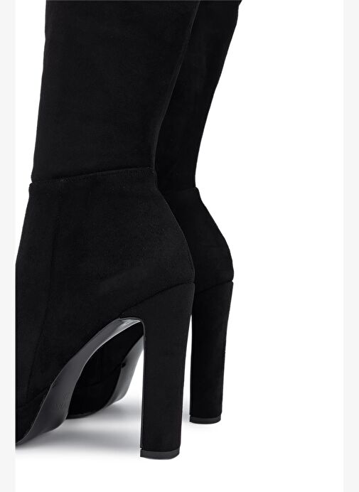 Tamer Tanca Kadın Suni Deri Siyah Süet Topuklu Çizme - Görsel 5