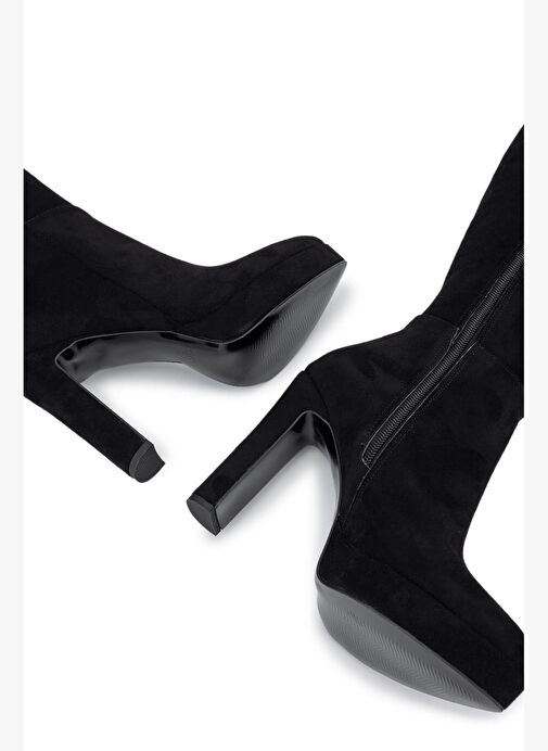 Tamer Tanca Kadın Suni Deri Siyah Süet Topuklu Çizme - Görsel 6