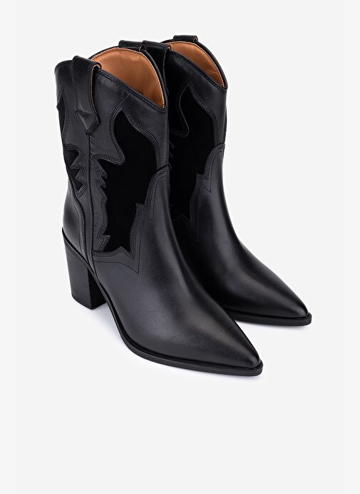 Valmenti Kadın Hakiki Deri Siyah Western Bot - Görsel 3